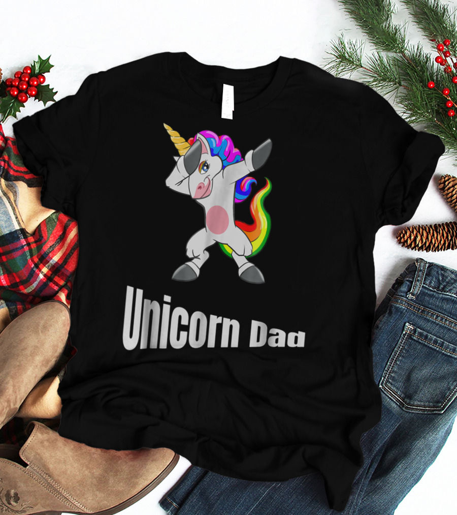 Dabbing Unicorn Dad Rainbow Birthday T-Shirt