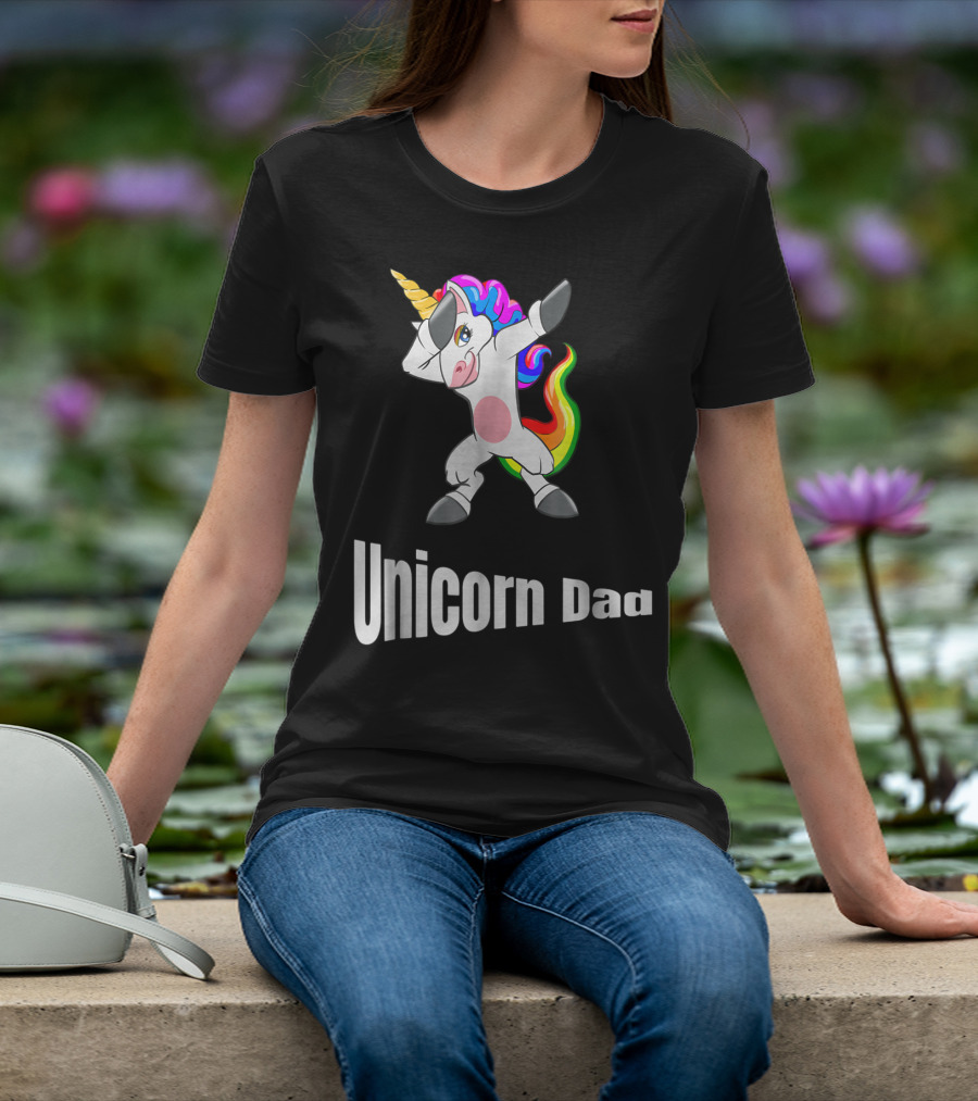 Dabbing Unicorn Dad Rainbow Birthday T-Shirt