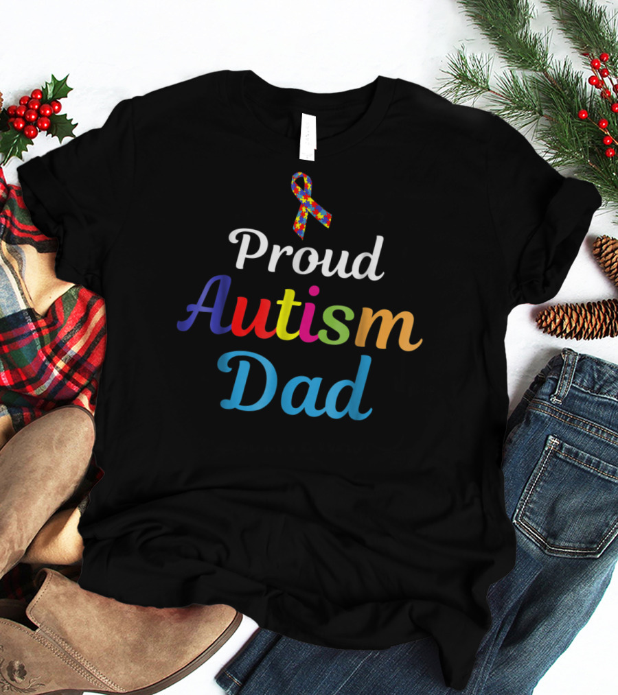 Proud Autism Dad Puzzle Ribbon Support Grandpa Papa T-Shirt