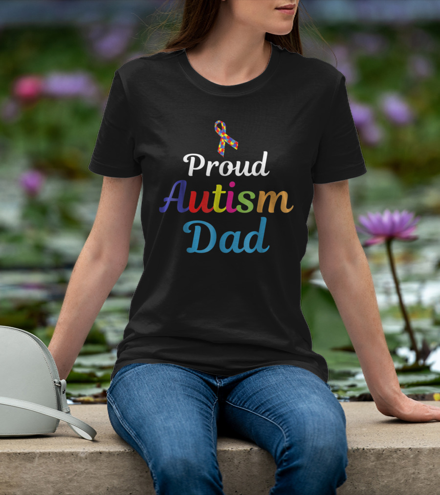 Proud Autism Dad Puzzle Ribbon Support Grandpa Papa T-Shirt
