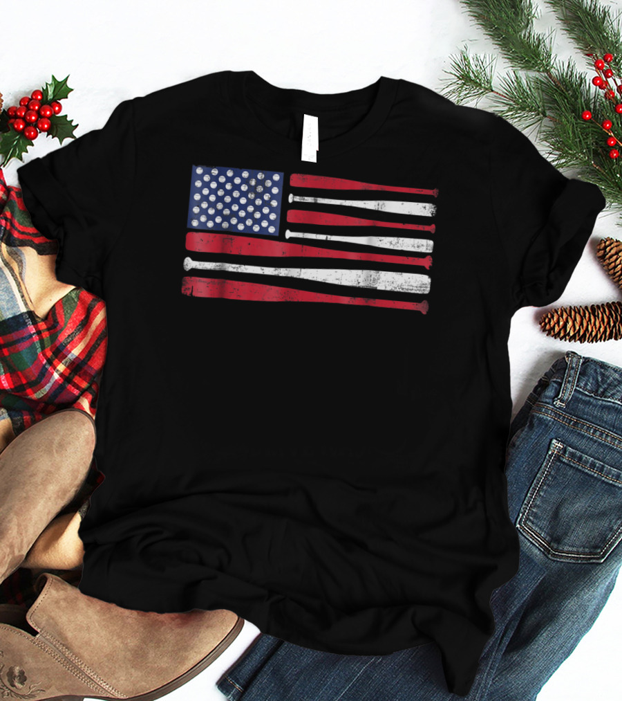 American Flag Baseball Bat T-Shirt