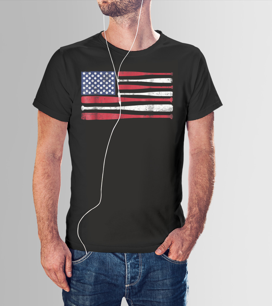 American Flag Baseball Bat T-Shirt