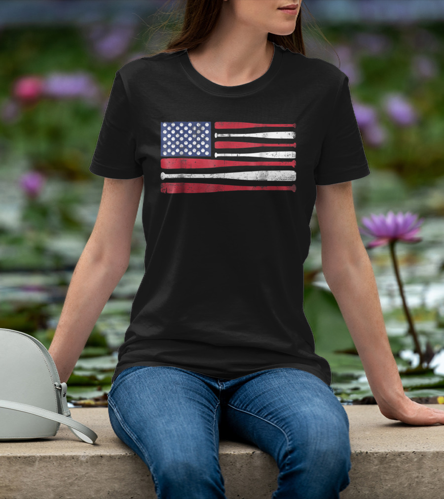 American Flag Baseball Bat T-Shirt