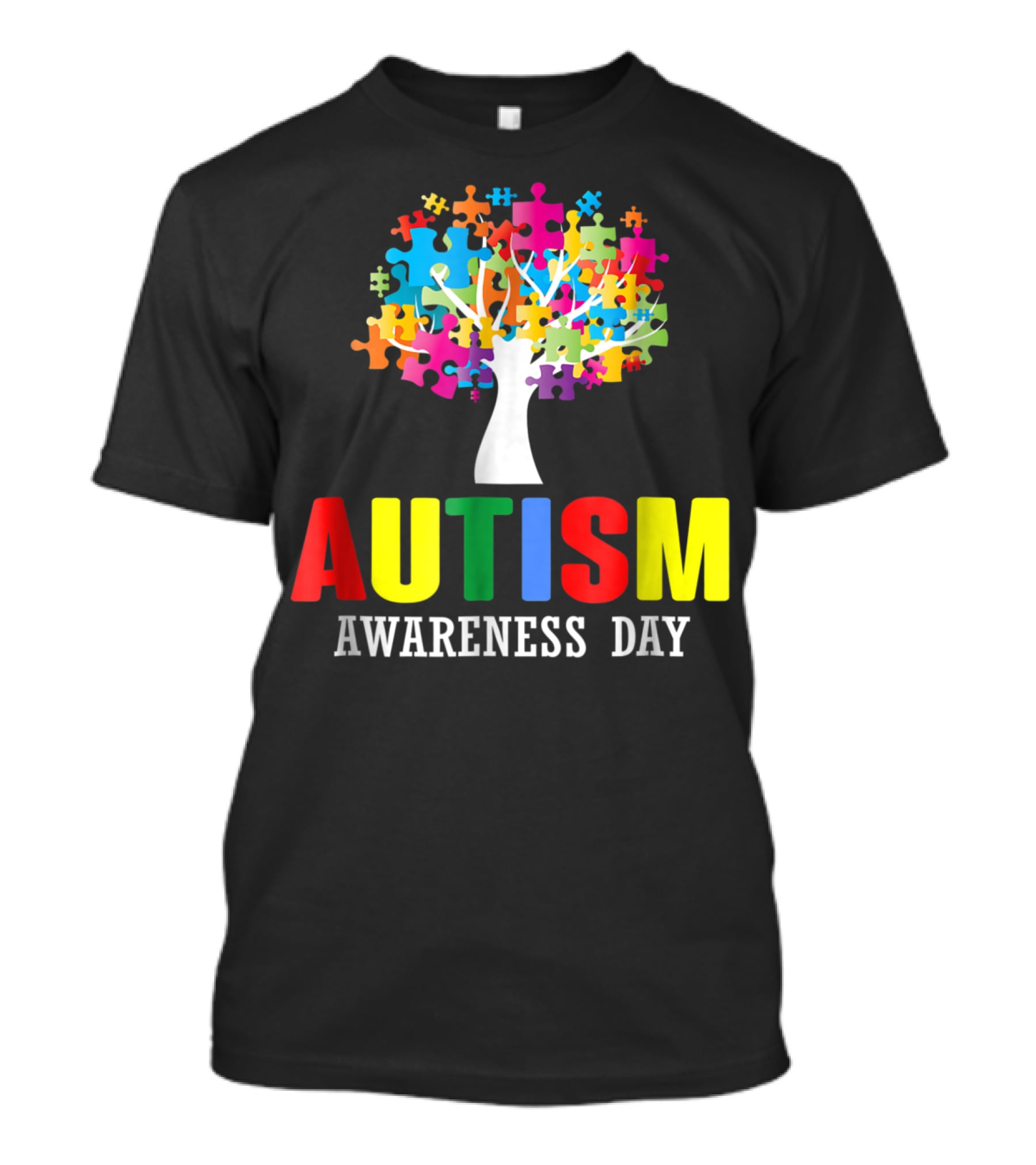 Autism Awareness Day Colorful Puzzle Tree T-Shirt