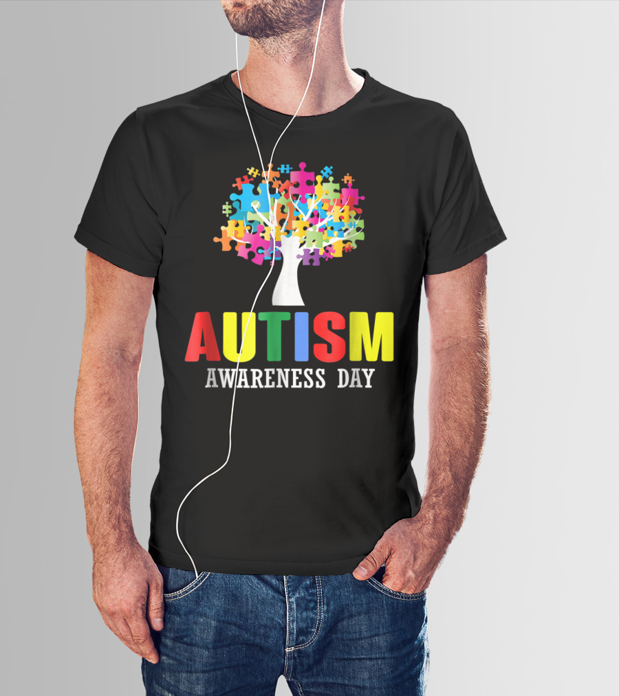 Autism Awareness Day Colorful Puzzle Tree T-Shirt