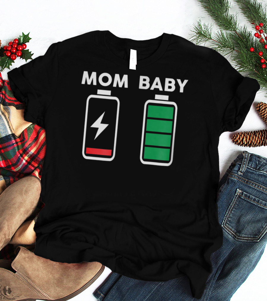 MOM BABY BATTERY DRAINED FULL CHARGE ICONS T-Shirt