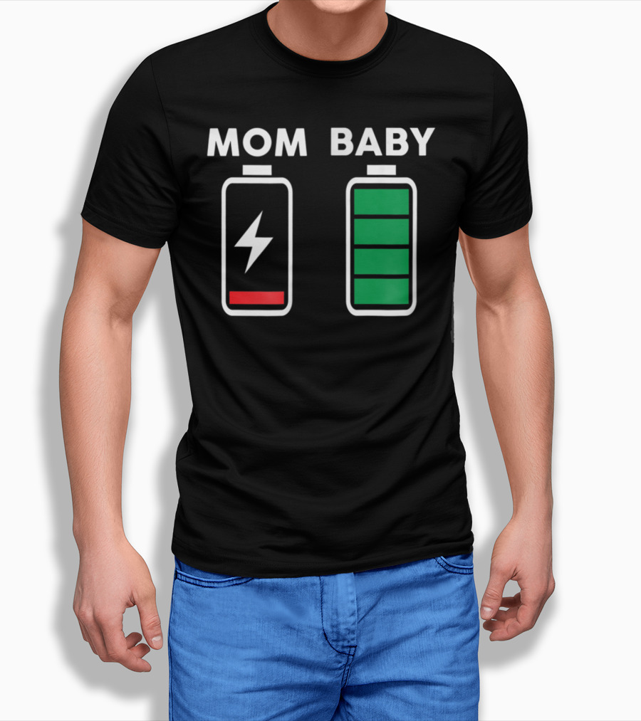 MOM BABY BATTERY DRAINED FULL CHARGE ICONS T-Shirt