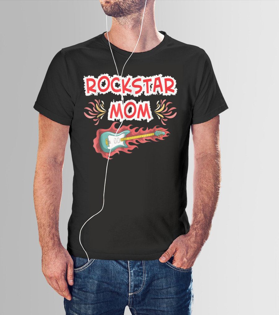 Rockstar Mom Electric Guitar Fire Design Rock Fan T-Shirt