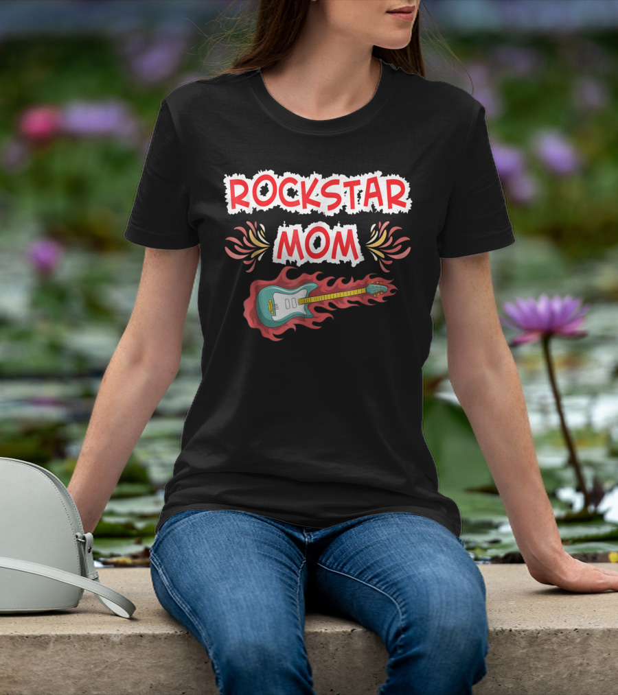 Rockstar Mom Electric Guitar Fire Design Rock Fan T-Shirt