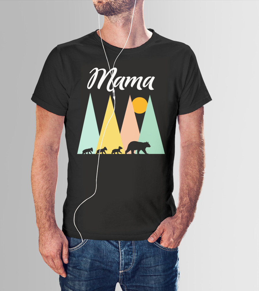 Mama Bear With Three Cubs Camping In The Mountains T-Shirt