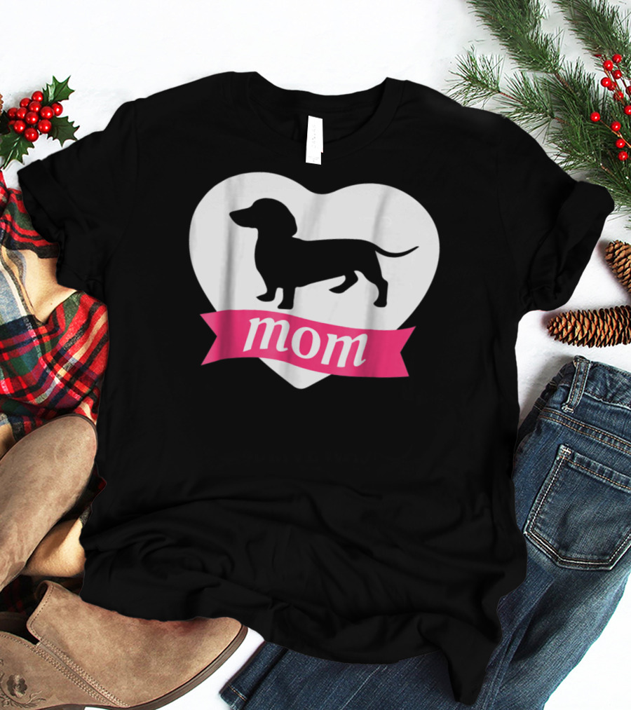 DACHSHUND MOM Heart Silhouette Vintage Fleece T-Shirt