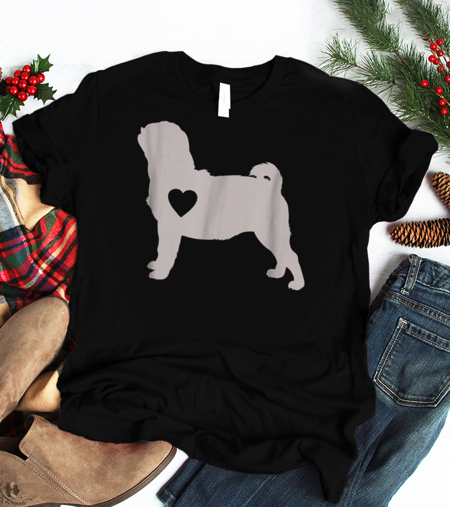 Pug Love Heart Silhouette Dog Idea Pug Dog T-Shirt