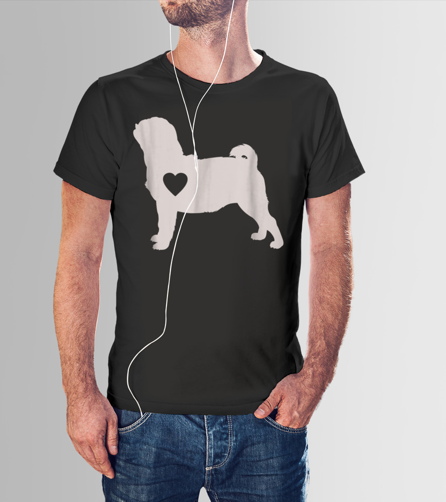 Pug Love Heart Silhouette Dog Idea Pug Dog T-Shirt