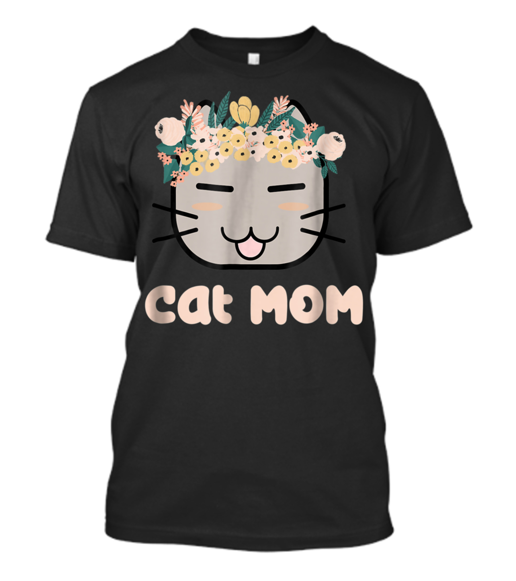 Cat Mom Floral Cat With Flower Crown T-Shirt