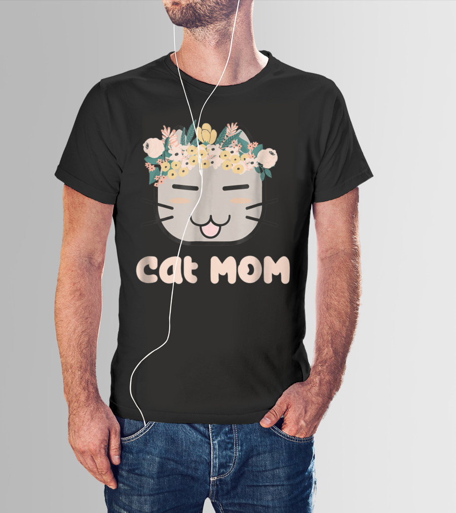 Cat Mom Floral Cat With Flower Crown T-Shirt
