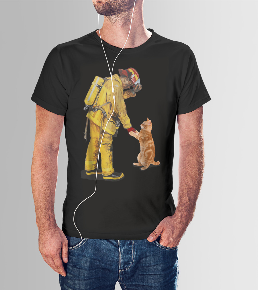Cats Shaking Hands With Firefighter Mom T-Shirt