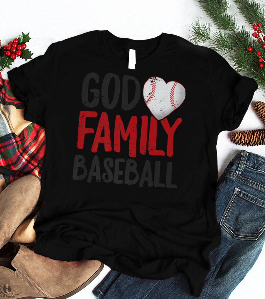 God Family Baseball Mom Mother Dad Father Coach27 Heart Baseball T-Shirt