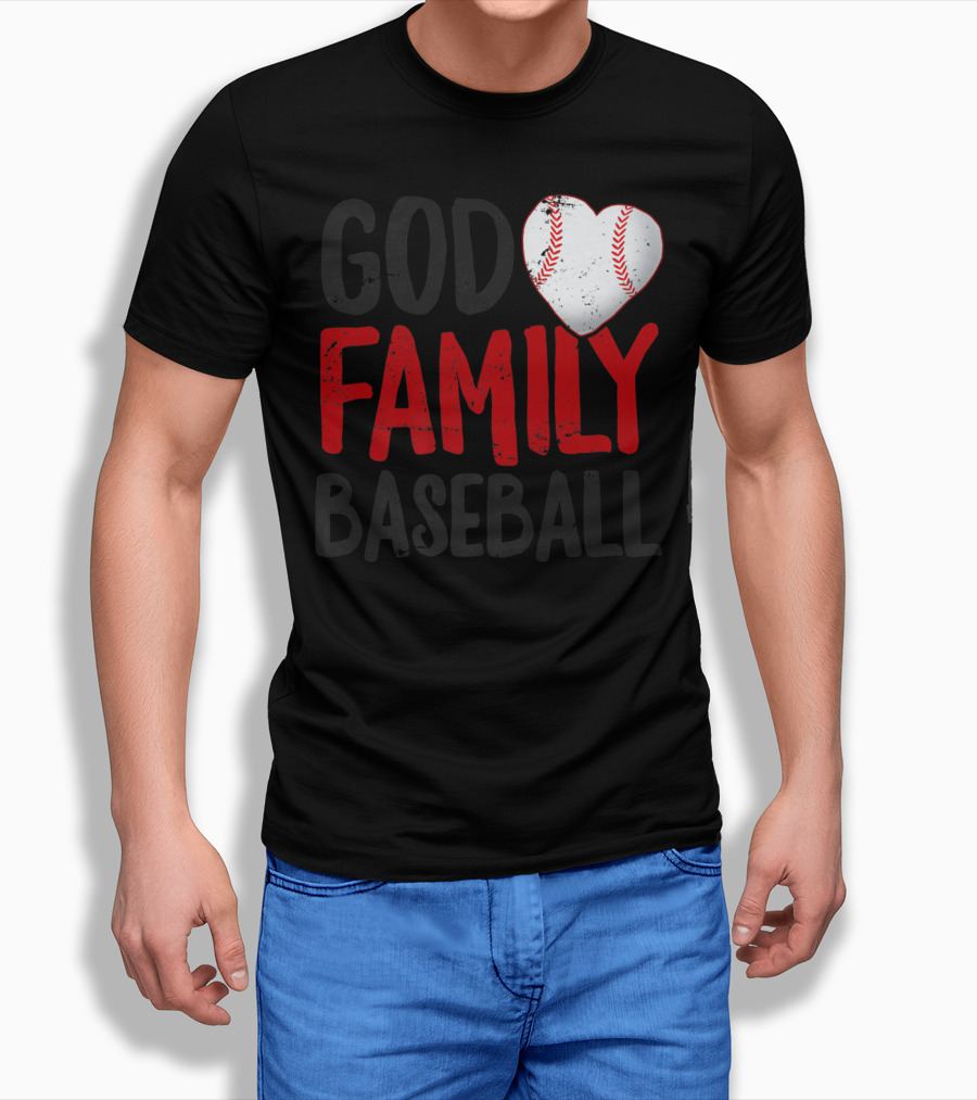 God Family Baseball Mom Mother Dad Father Coach27 Heart Baseball T-Shirt
