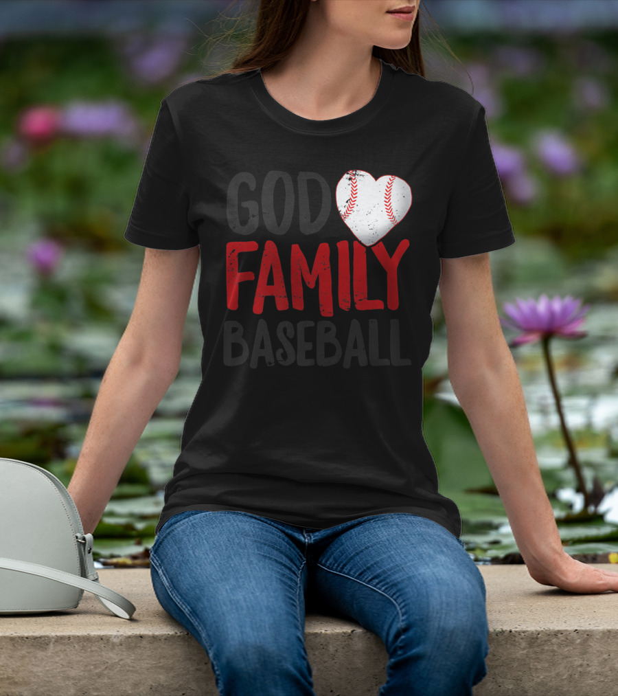 God Family Baseball Mom Mother Dad Father Coach27 Heart Baseball T-Shirt