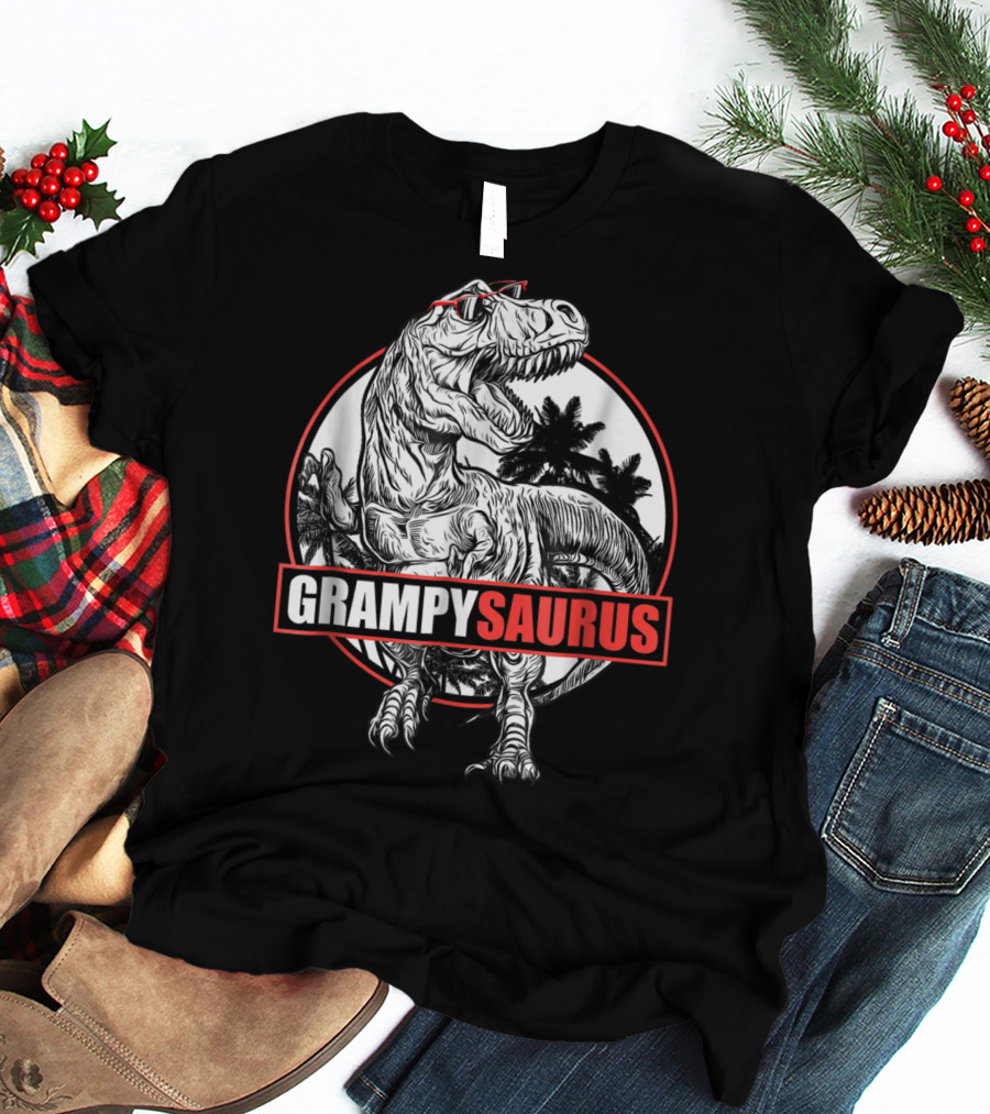 GrampySaurus Dinosaur With Sunglasses And Palm Trees T-Shirt