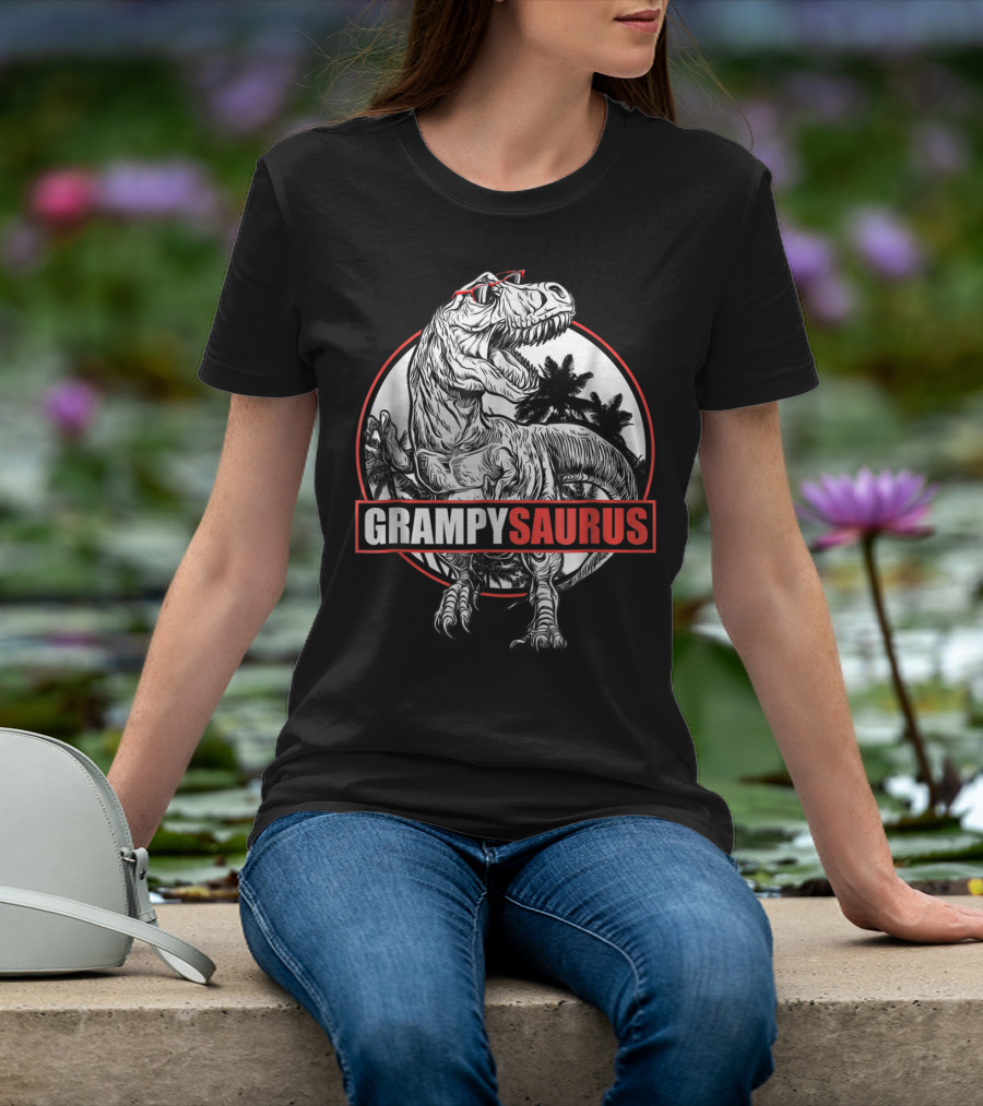 GrampySaurus Dinosaur With Sunglasses And Palm Trees T-Shirt