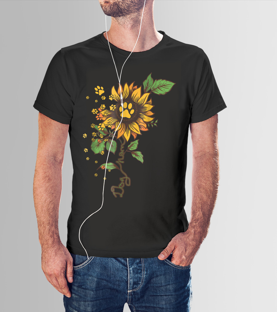 DOG MOM PAW PRINT SUNFLOWER WITH LEAVES T-Shirt