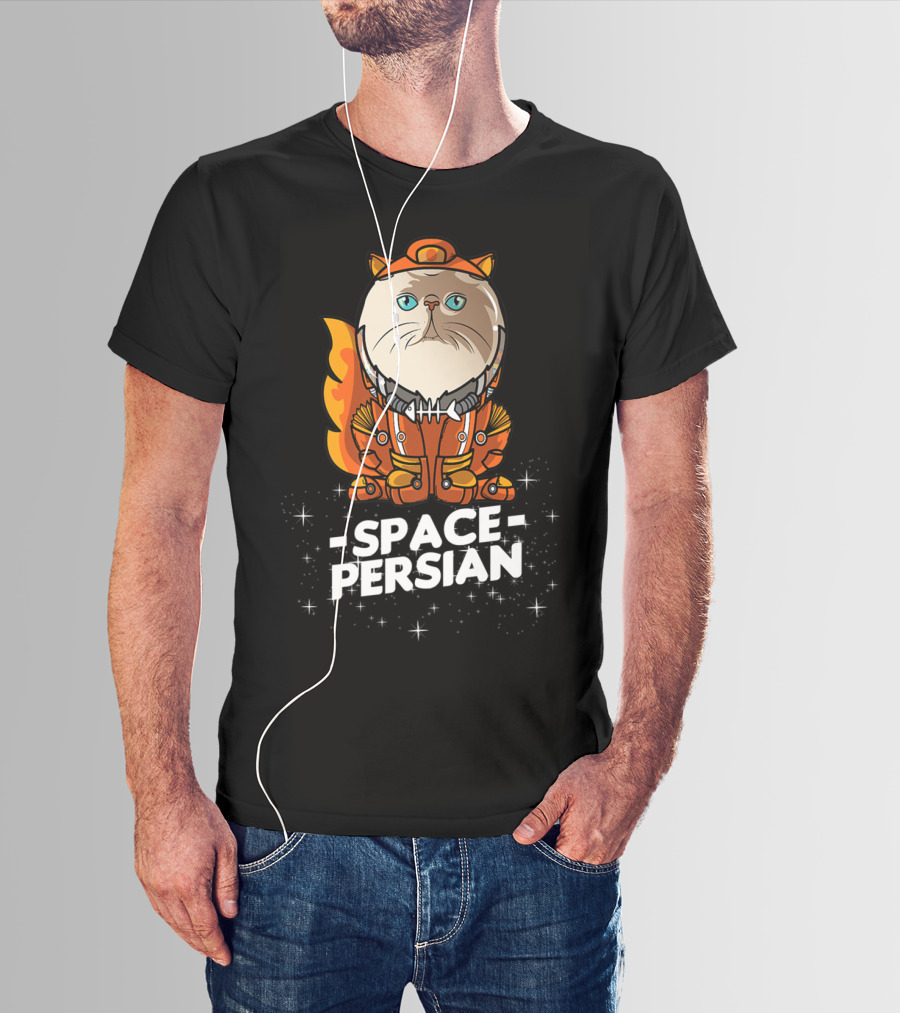 Space Persian Cat In Astronaut Suit With Christmas Flair T-Shirt
