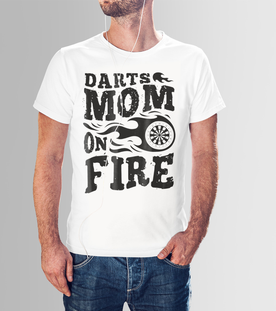 Darts Mom On Fire Ladies Sport Fan Dartboard Flame T-Shirt