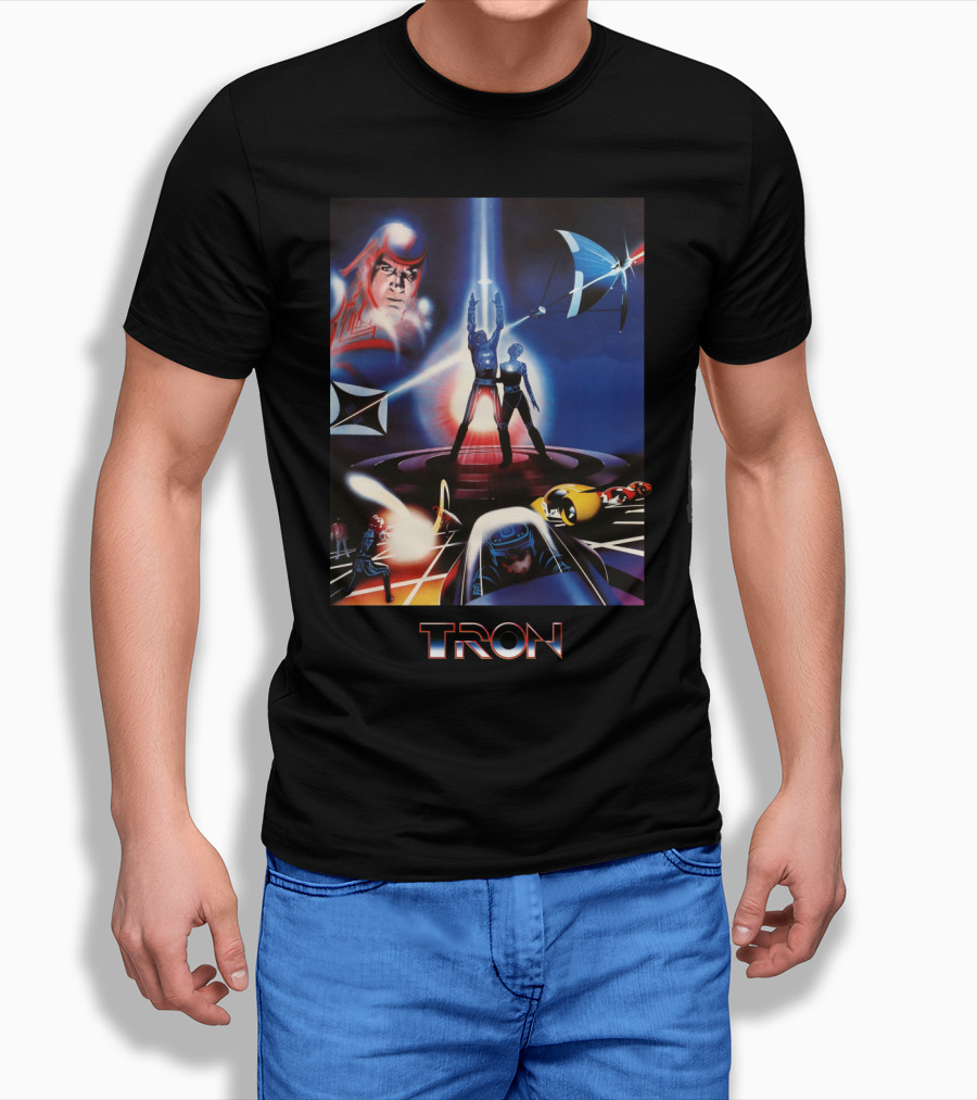 TRON Movie Artwork with Iconic Light Cycle and Disc Battle T-Shirt