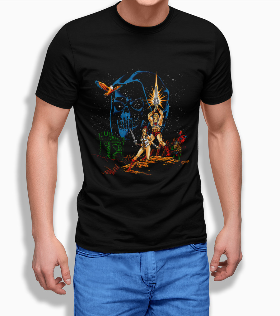 Masters of the Universe He-Man Castle Grayskull Skeletor Teela Battle Scene T-Shirt