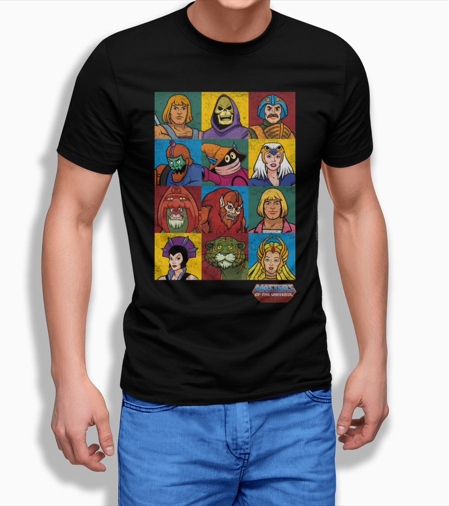MASTERS OF THE UNIVERSE He-Man Skeletor Teela Orko Man-at-Arms Battle Cat Beast Man Evil-Lyn Vintage Characters T-Shirt
