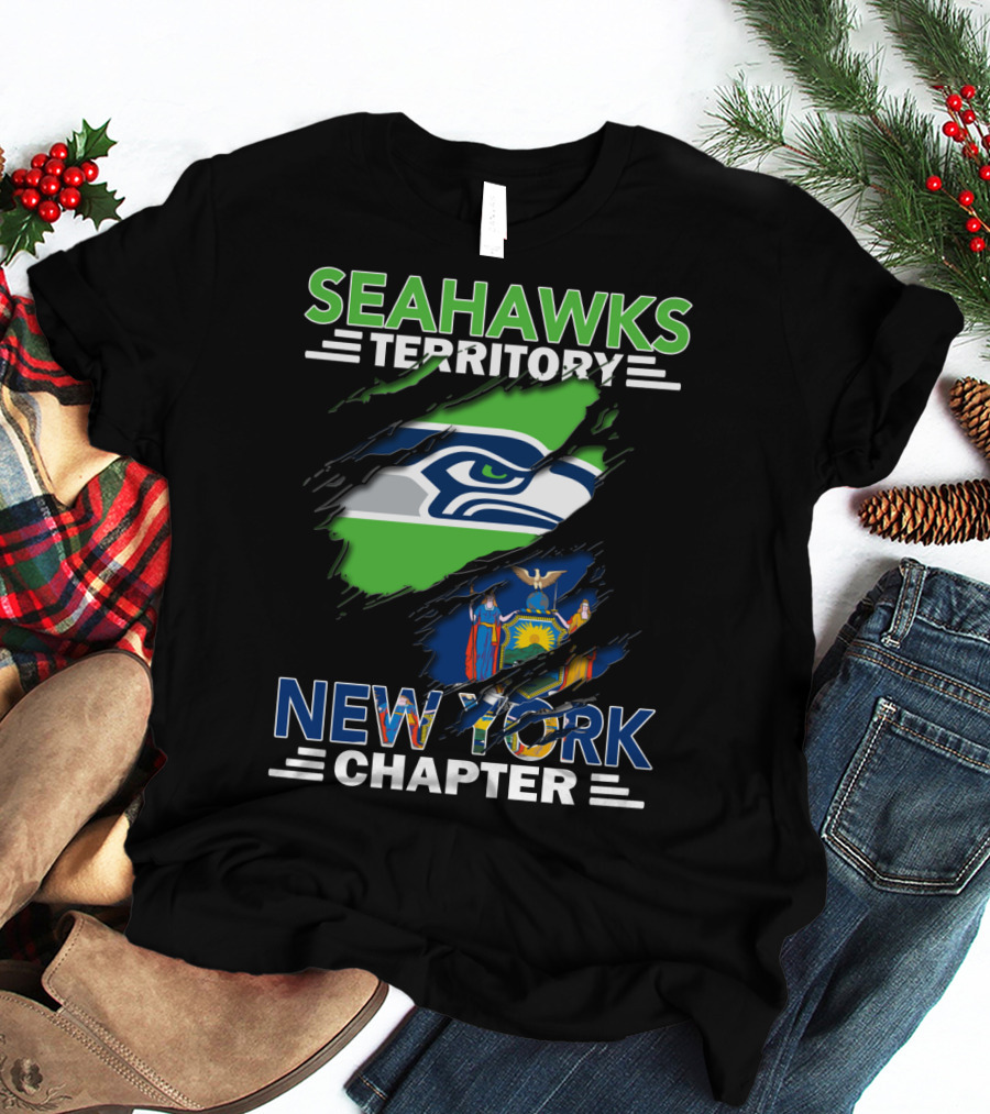 Seahawks Territory New York Chapter Seahawks Logo And New York State Flag T-Shirt