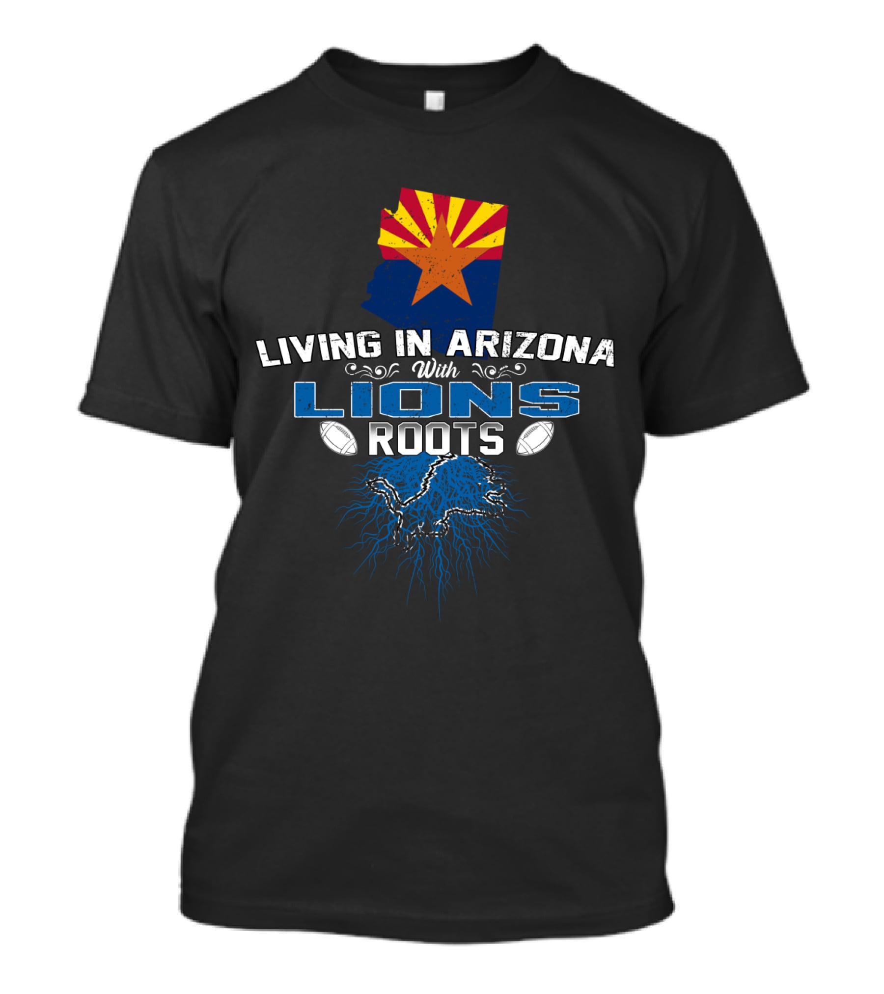 Living In Arizona With Lions Roots Arizona Flag And Football Elements T-Shirt