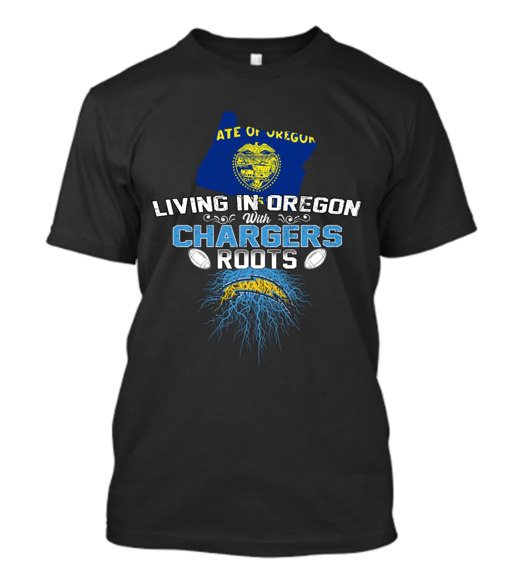 State Of Oregon Living In Oregon With Chargers Roots T-Shirt