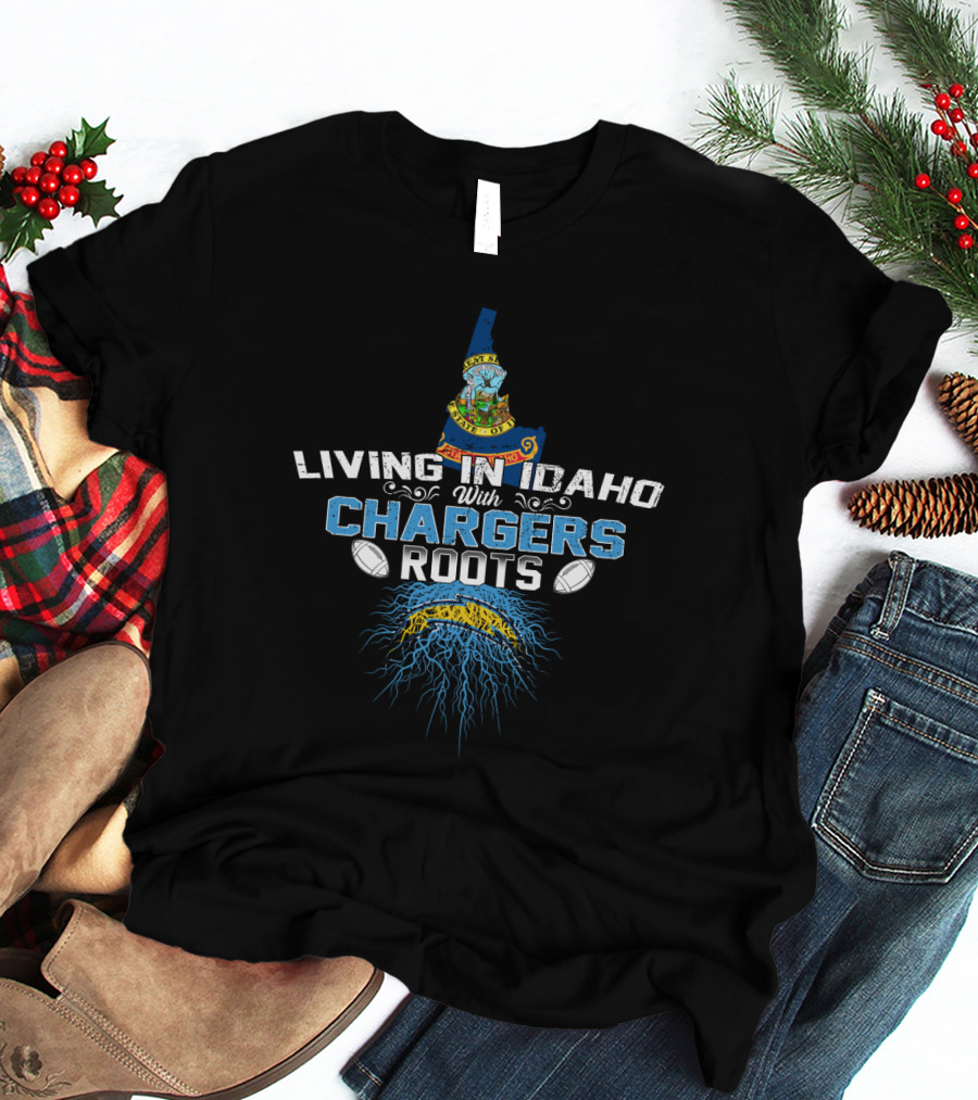LIVING IN IDAHO WITH CHARGERS ROOTS Idaho State Symbol Football T-Shirt