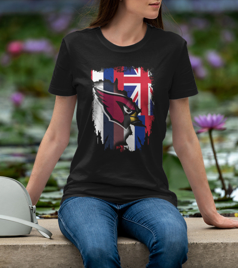 Hawaii Flag With Cardinals Logo Overlapping T-Shirt