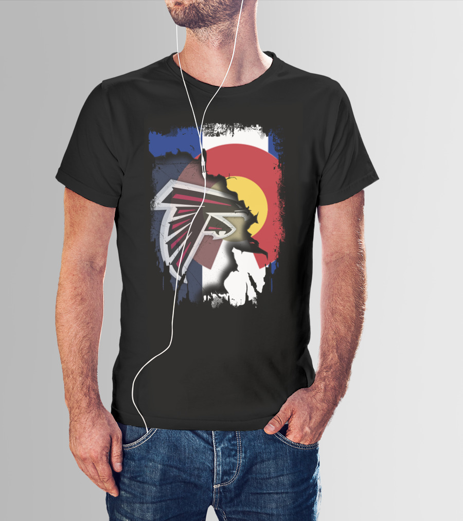 Together Colorado Falcons With State Flag And Atlanta Falcons Logo Fusion T-Shirt