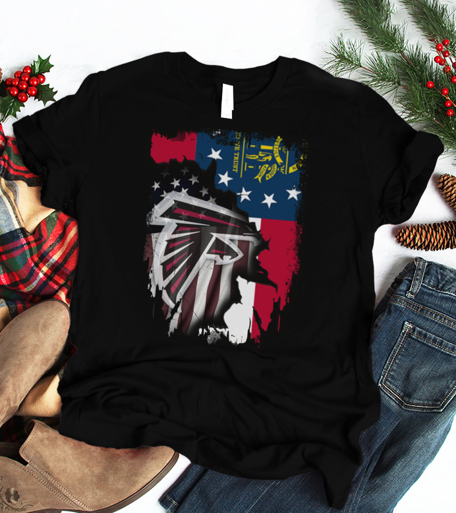 Georgia Flag Blended With Atlanta Falcons Logo Together T-Shirt
