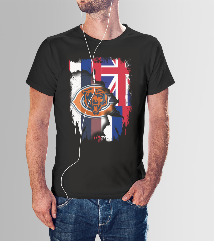 Chicago Bears Logo With Hawaiian Flag Background T-Shirt
