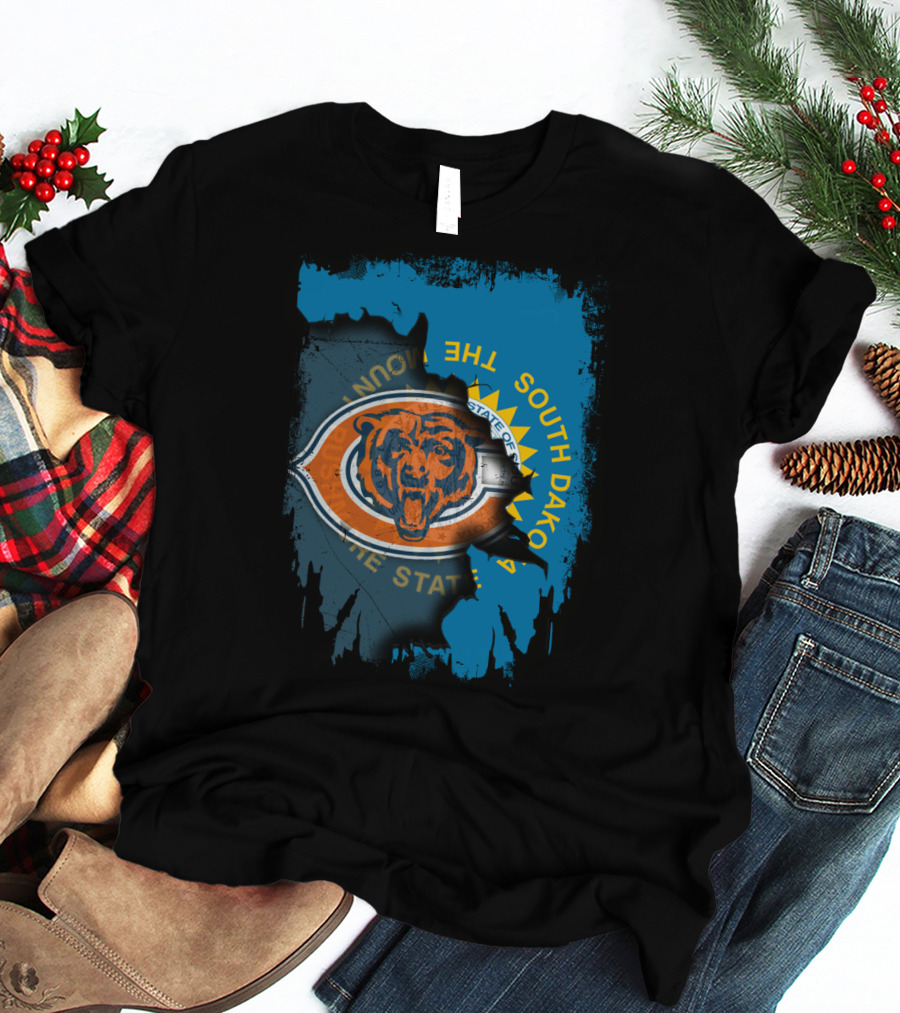 Chicago Bears South Dakota Flag Fusion T-Shirt
