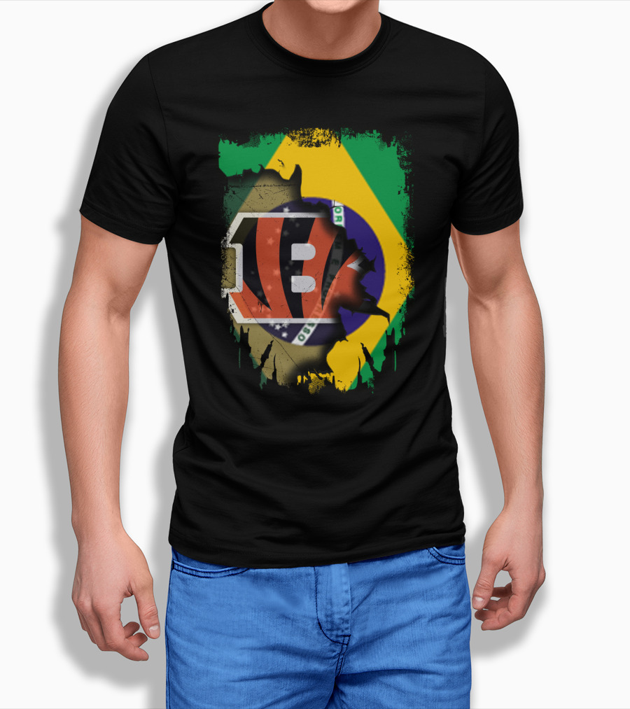 Together Brazil with Cincinnati Bengals Emblem and Flag Fusion T-Shirt