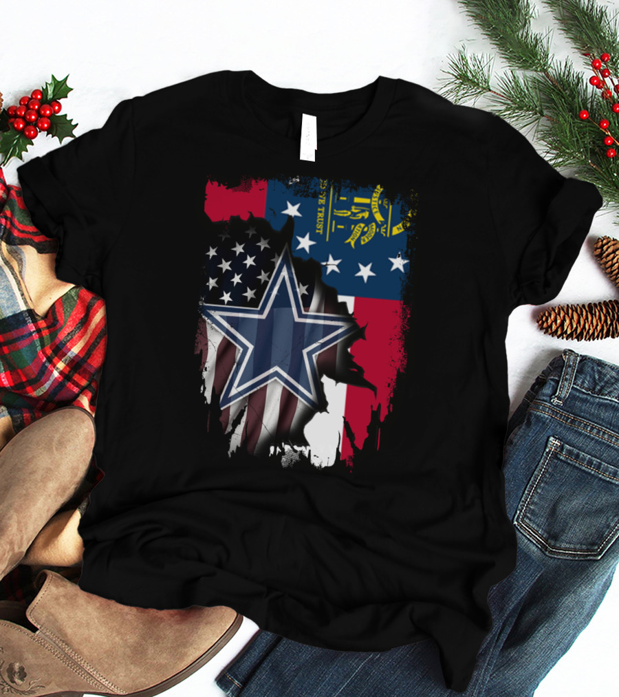 Georgia State Flag Background With Dallas Cowboys Star Overlaid T-Shirt