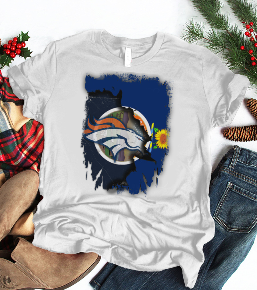 Kansas Sunflower With Broncos Logo Together T-Shirt