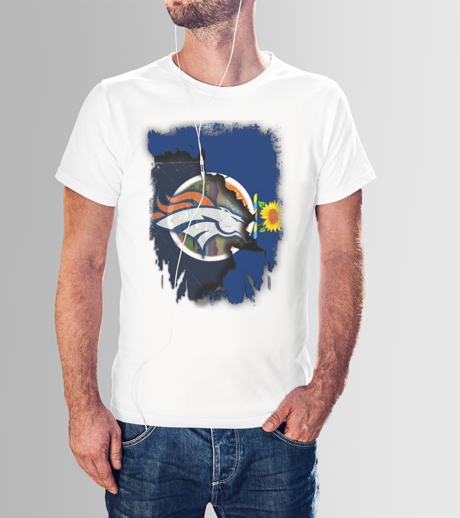Kansas Sunflower With Broncos Logo Together T-Shirt