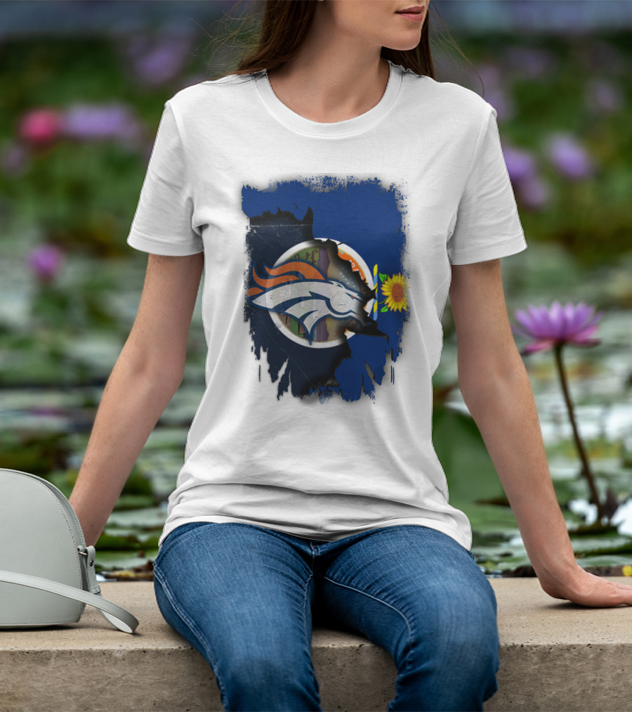 Kansas Sunflower With Broncos Logo Together T-Shirt