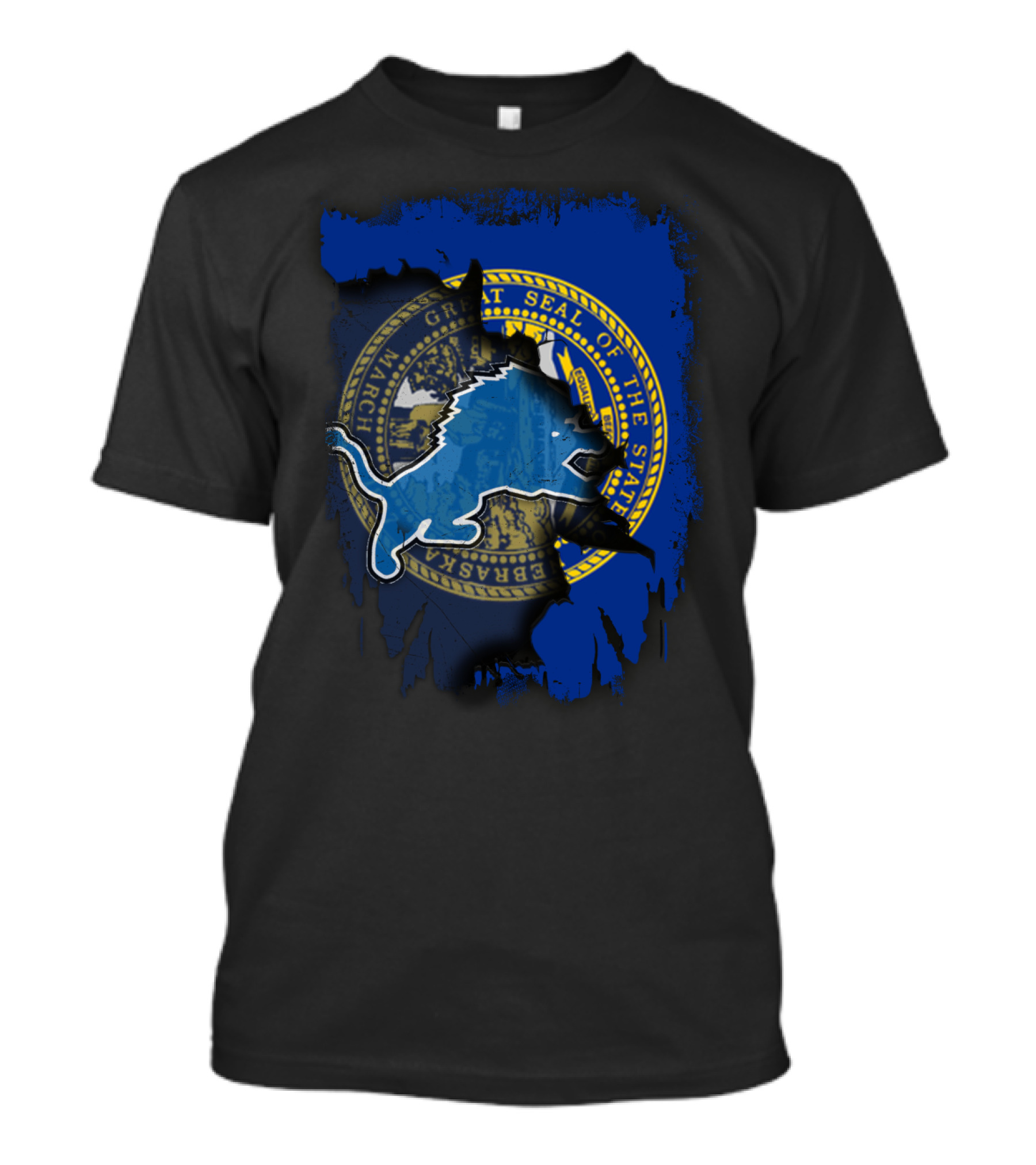 Great Seal Of Nebraska With Detroit Lions T-Shirt