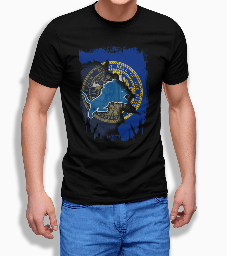 Great Seal Of Nebraska With Detroit Lions T-Shirt
