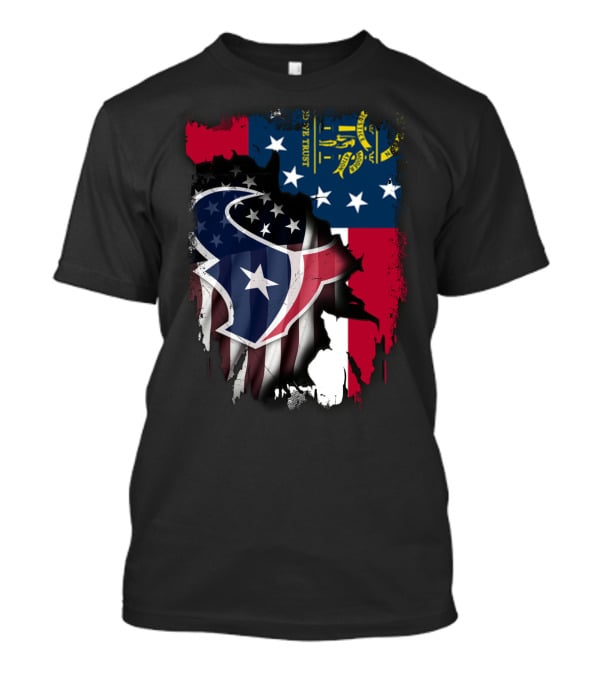 Georgia Flag With Texans Logo Fusion T-Shirt