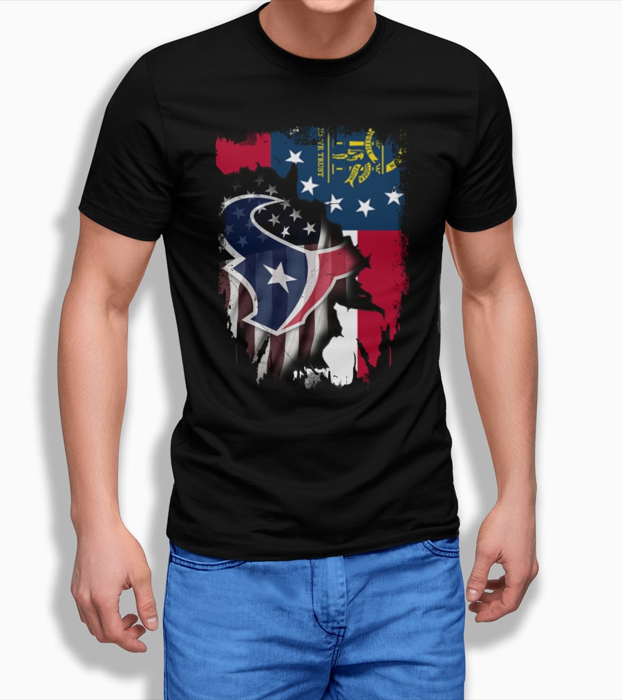 Georgia Flag With Texans Logo Fusion T-Shirt