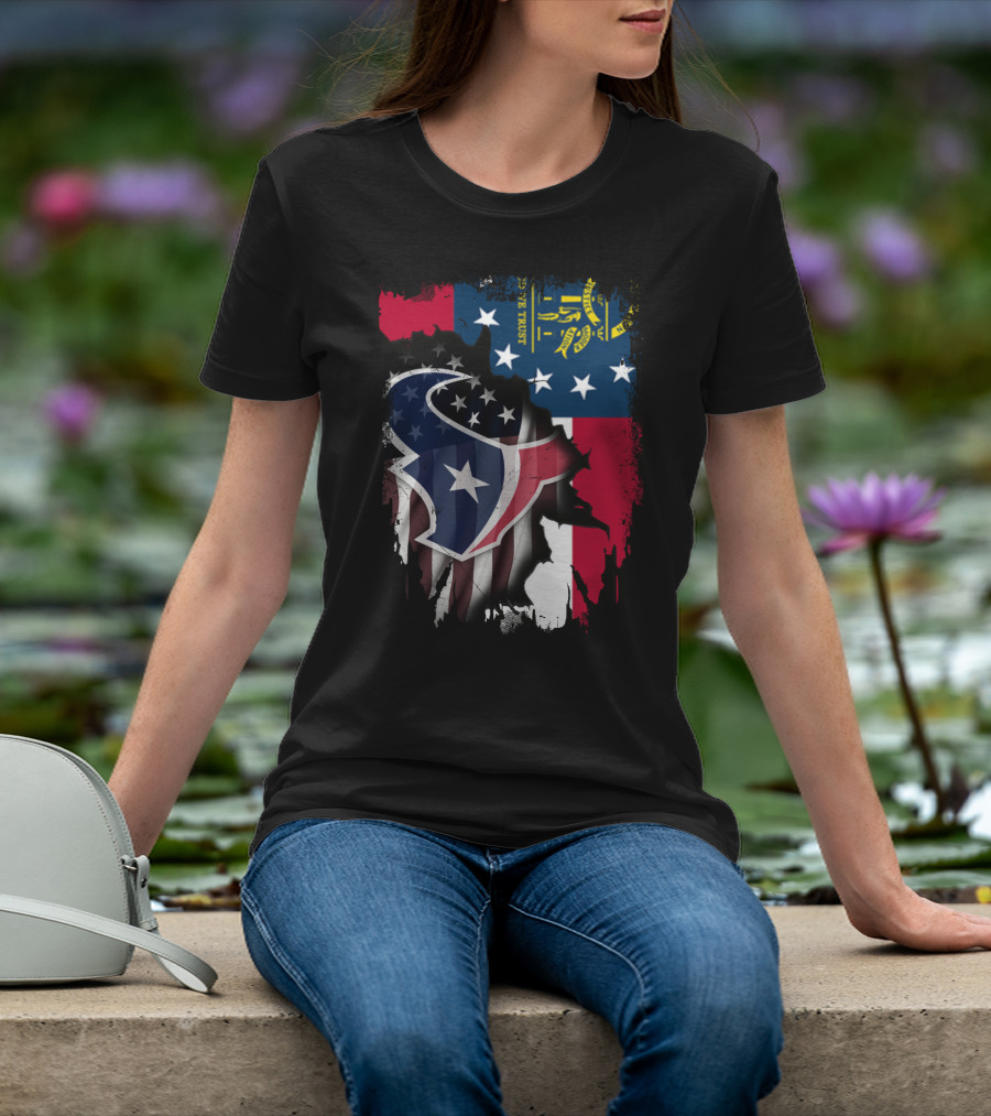 Georgia Flag With Texans Logo Fusion T-Shirt